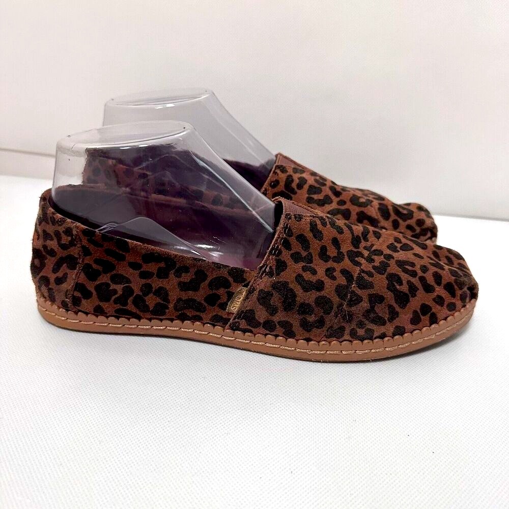 Toms Loafers Alpargata Slip On Brown Black Suede Leopard Print Flats Casual 8